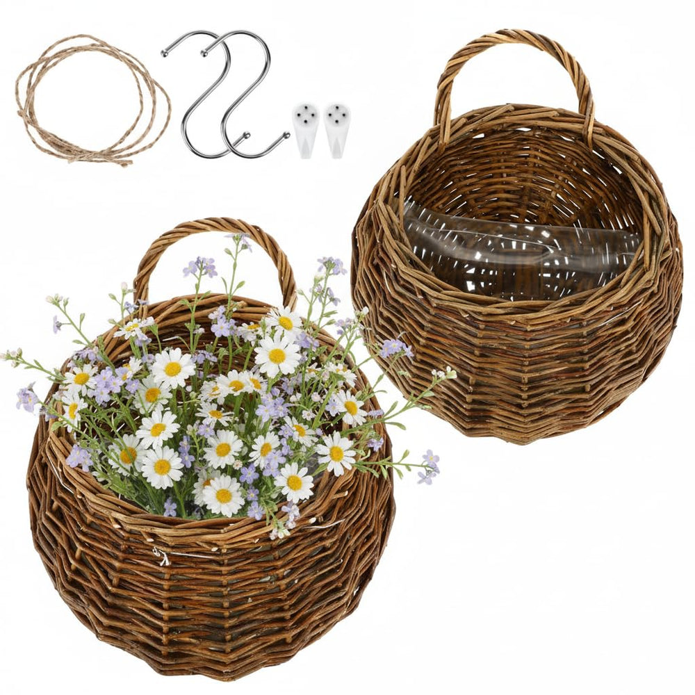 DOITOOL front view hanging wicker baskets showing rustic display benefit