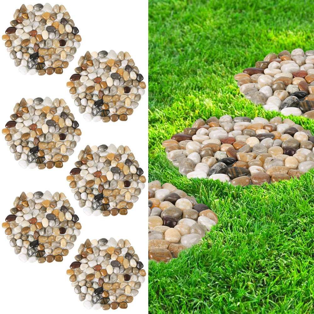 dojobkinb front view of hexagon stepping stone showing multi-color pebbles and natural look