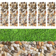 dojobkinb front view of six pebble stepping mats showing multi-color stones and benefit of curb appeal