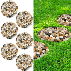 dojobkinb front view of six pebble stepping stones showing multi-color assortment and curb appeal