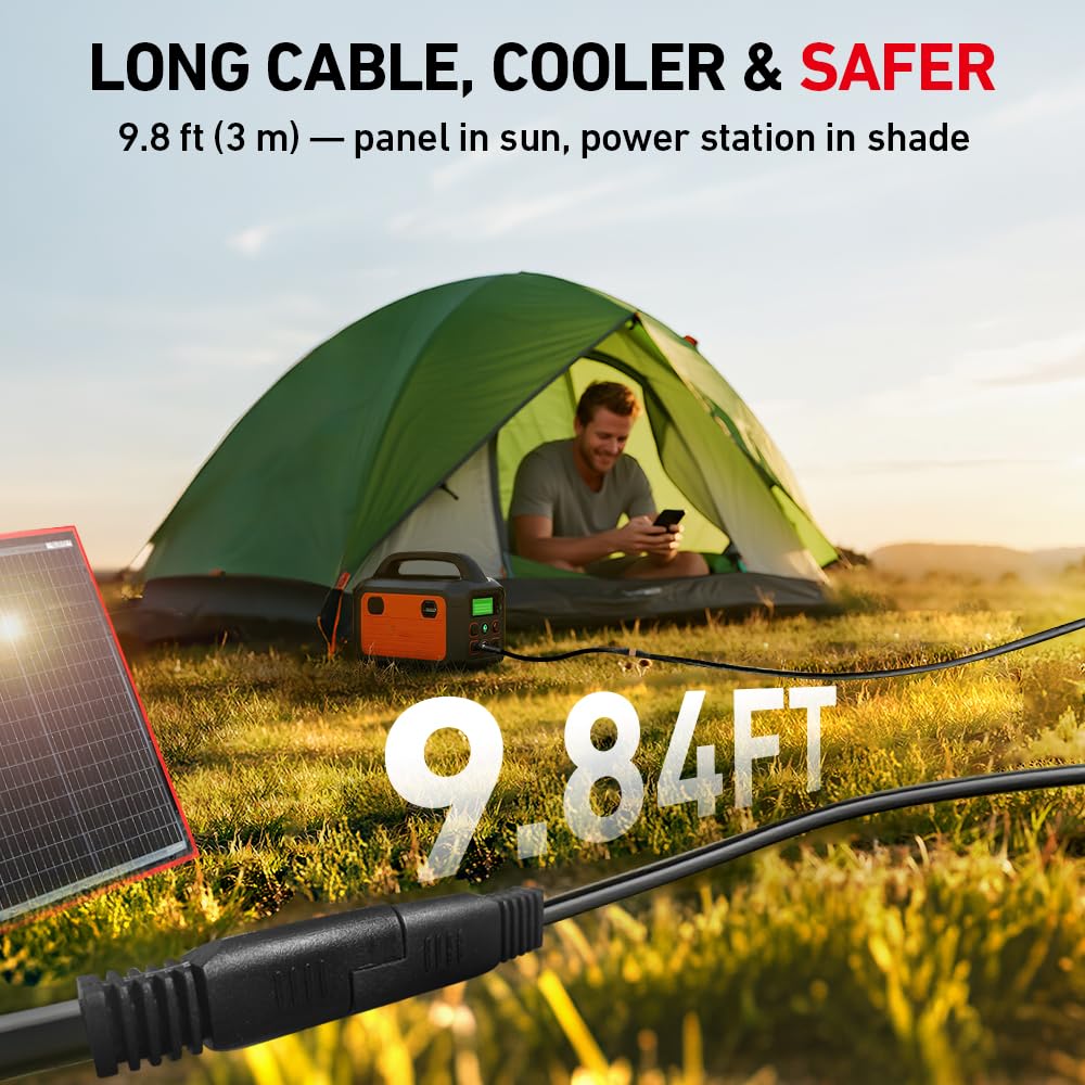 DOKIO long cable connected to panel demonstrating flexible shaded placement