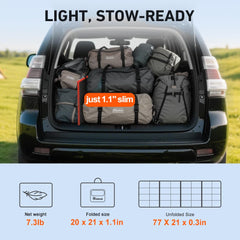 DOKIO 150W panel unfolded top view capturing full sun exposure for maximum output