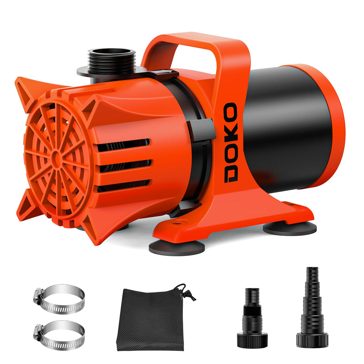 DOKO front view showing compact orange-black housing and sturdy build benefit