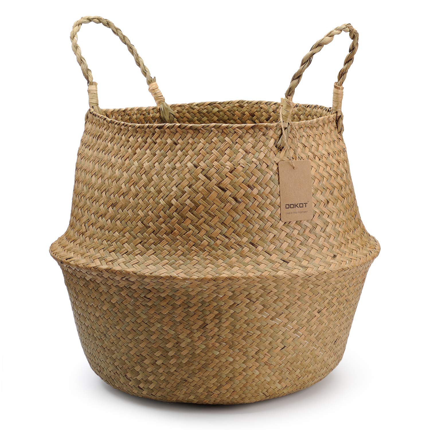 DOKOT front view of large seagrass belly basket showing shape and size, adds natural decor