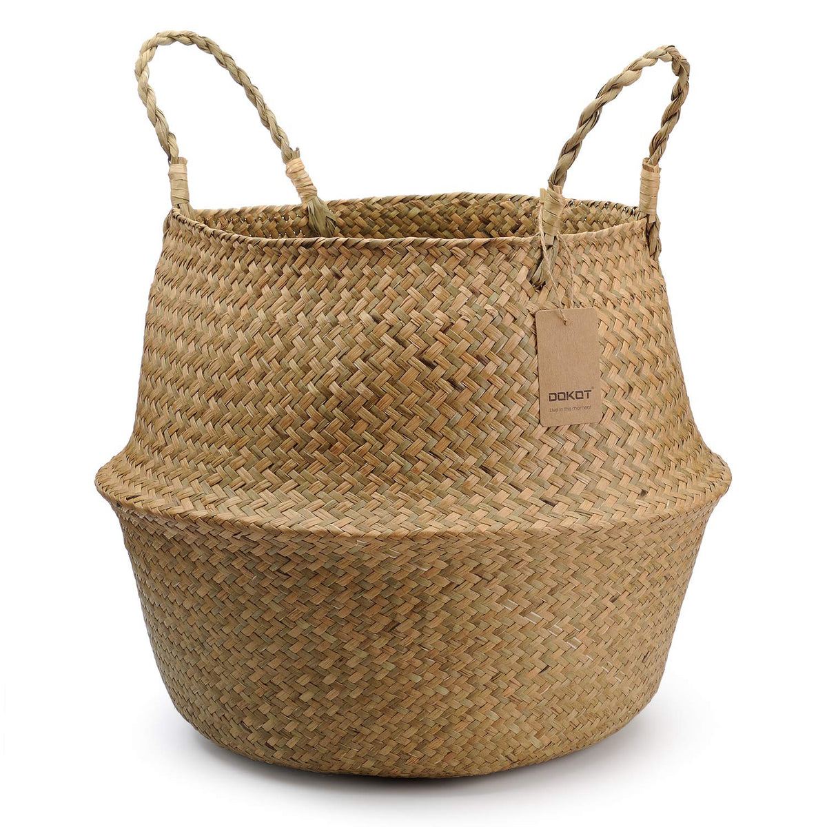 DOKOT front view of large seagrass belly basket showing shape and size, adds natural decor