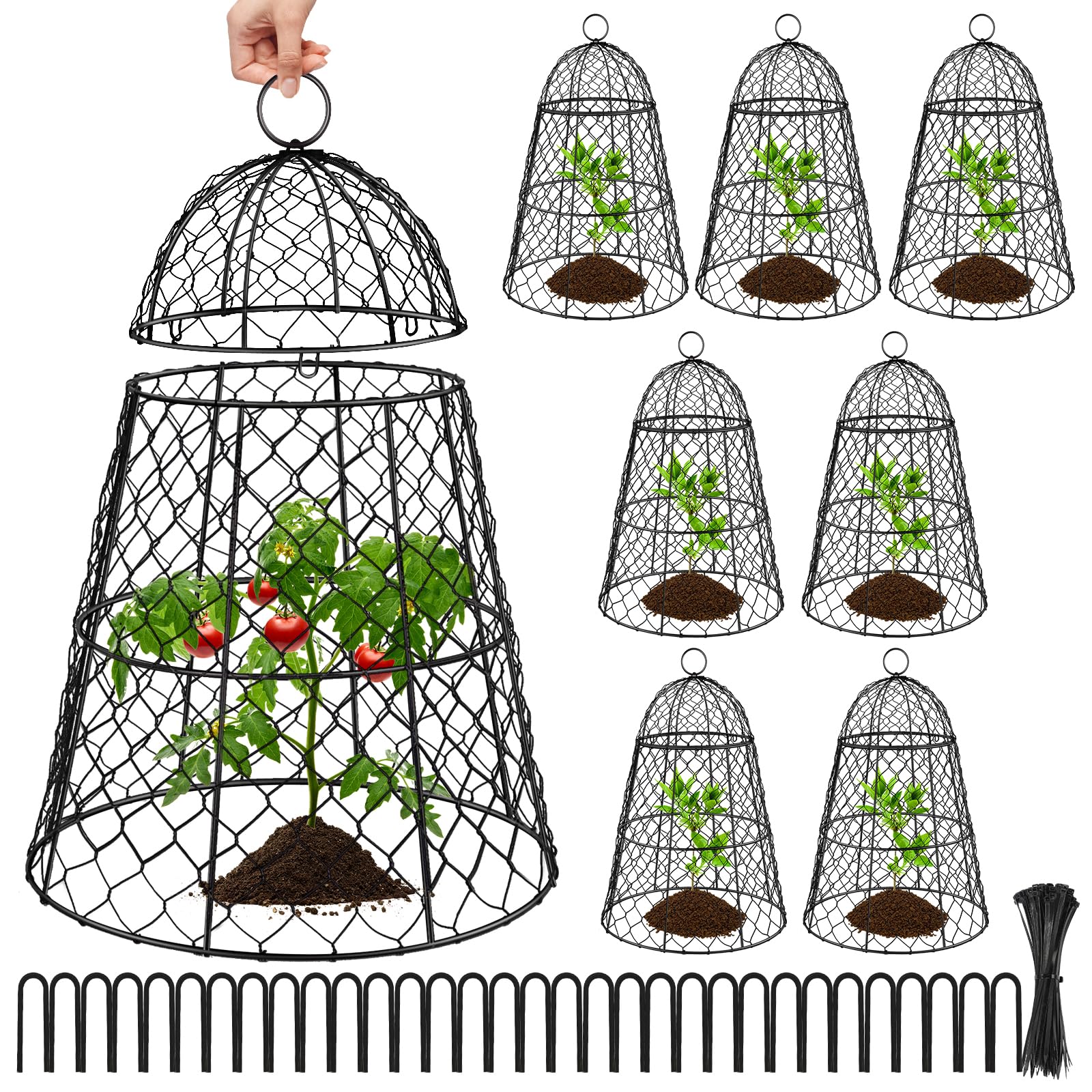 Doksving front view of eight cloche set protecting seedlings showing coverage benefit