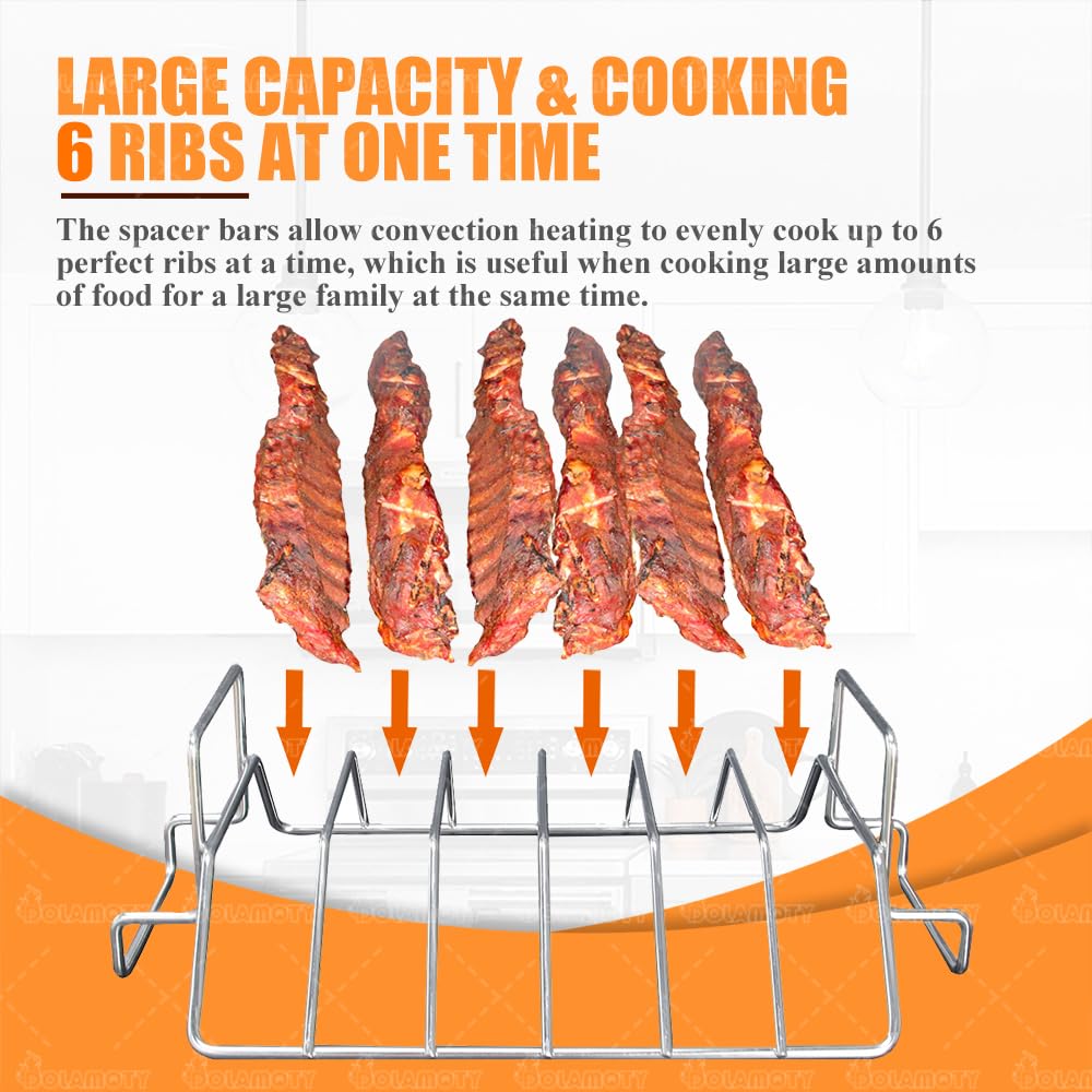DOLAMOTY flat-side rack cradling a turkey for stable oven roasting and better airflow