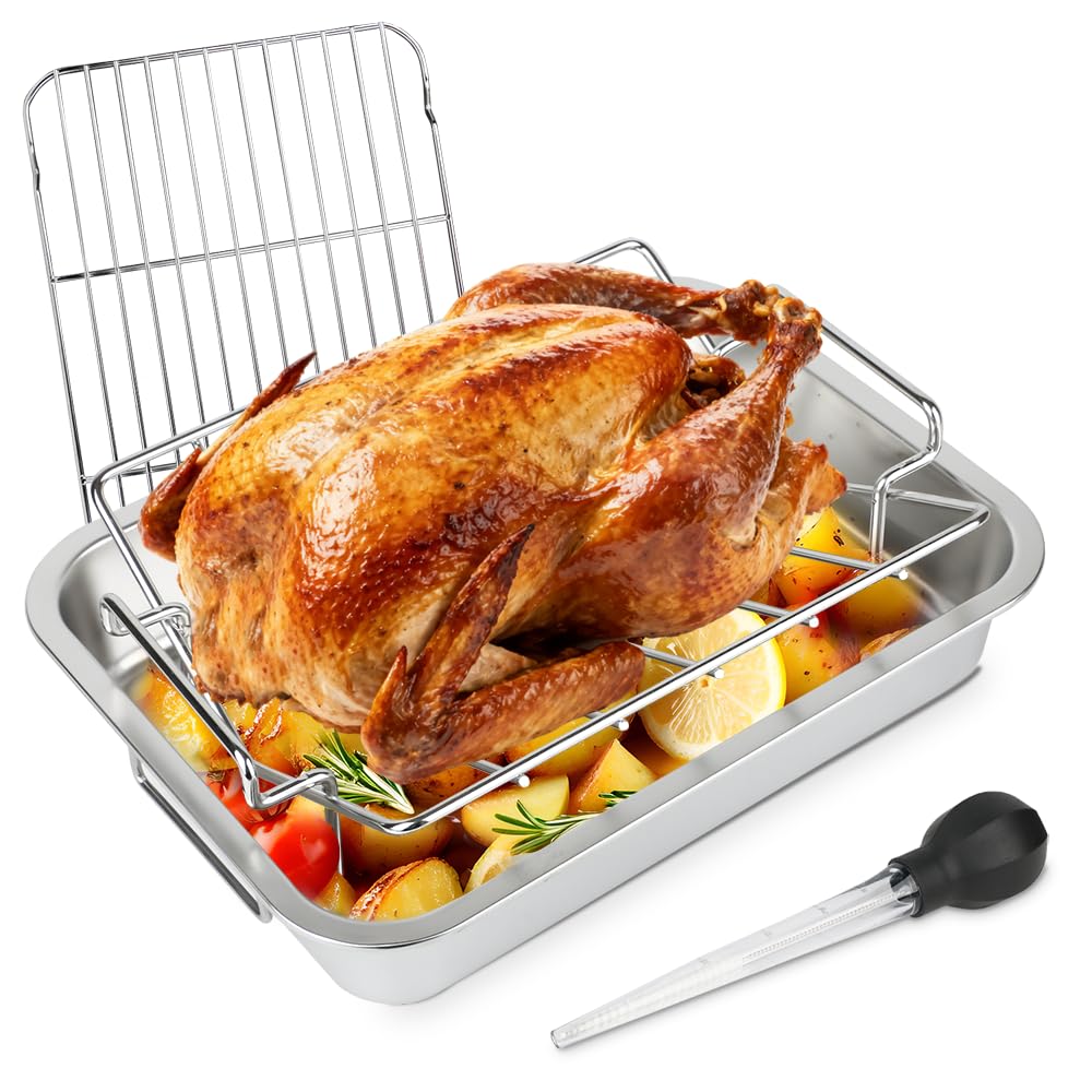 DOLAMOTY front view of pan and V-rack showing durable construction and versatility