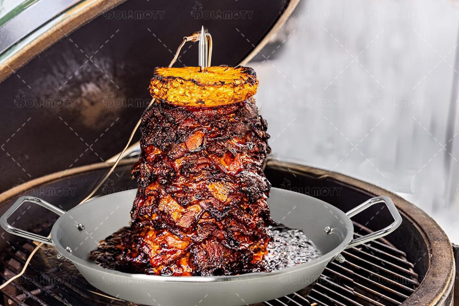 DOLAMOTY skewer in outdoor grill setting for flavorful roasted results
