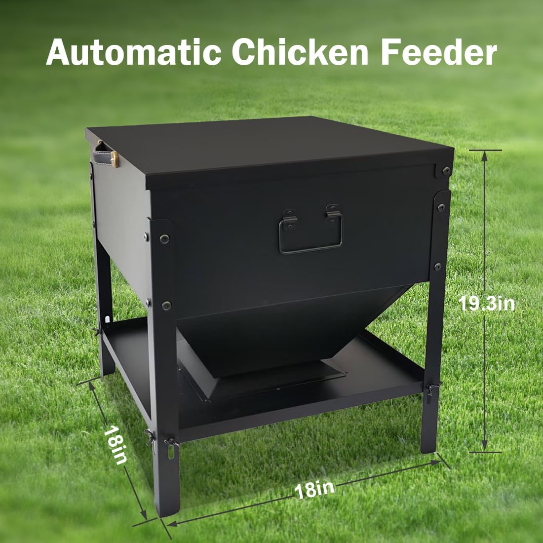 DOLEMODUO feeder in use with chickens eating and reduced feed waste