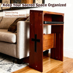 DOLEMODUO lower shelf storing Bible and rosary for organized devotional items