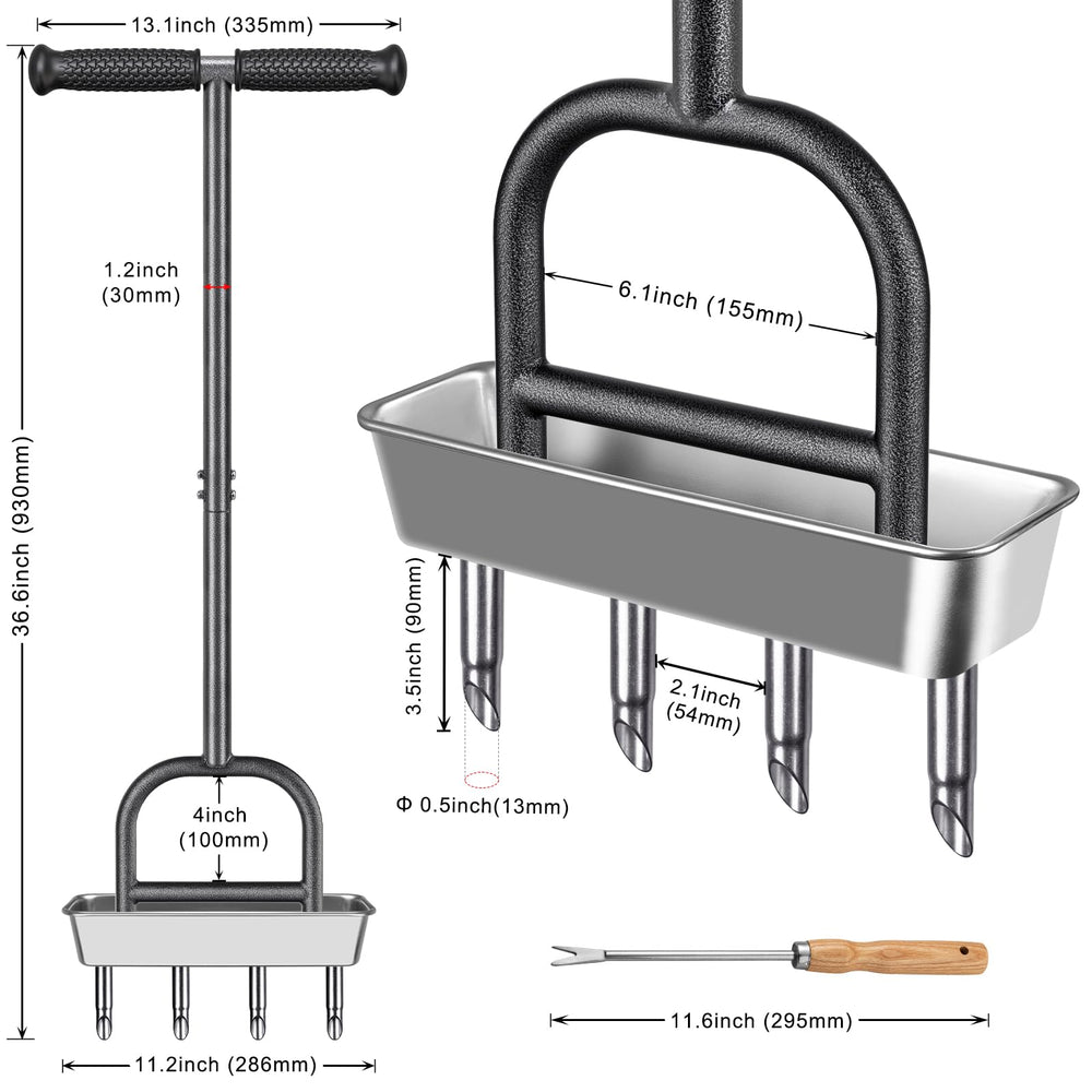 Dolibest assembled aerator beside a ruler showing scale for storage and transport benefit