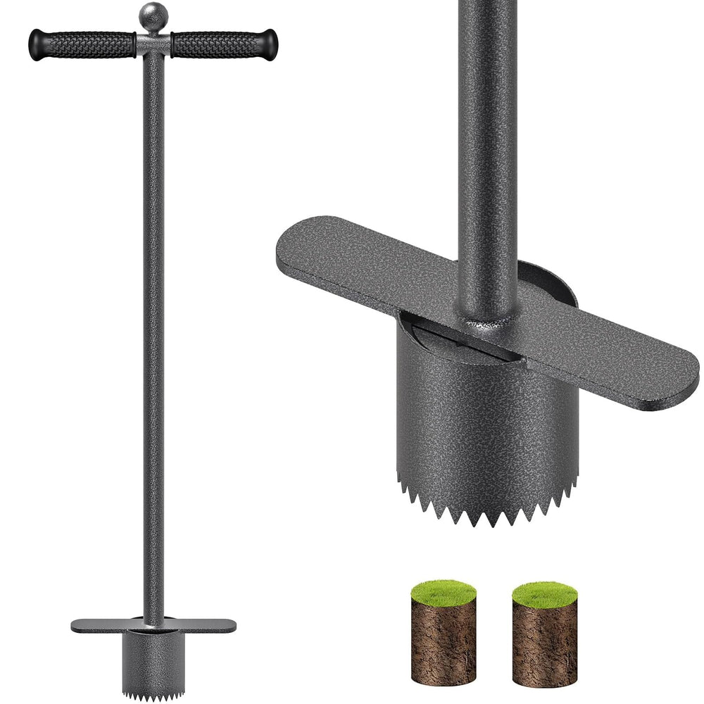 Dolibest front view of sod plugger tool showing full tool and benefits