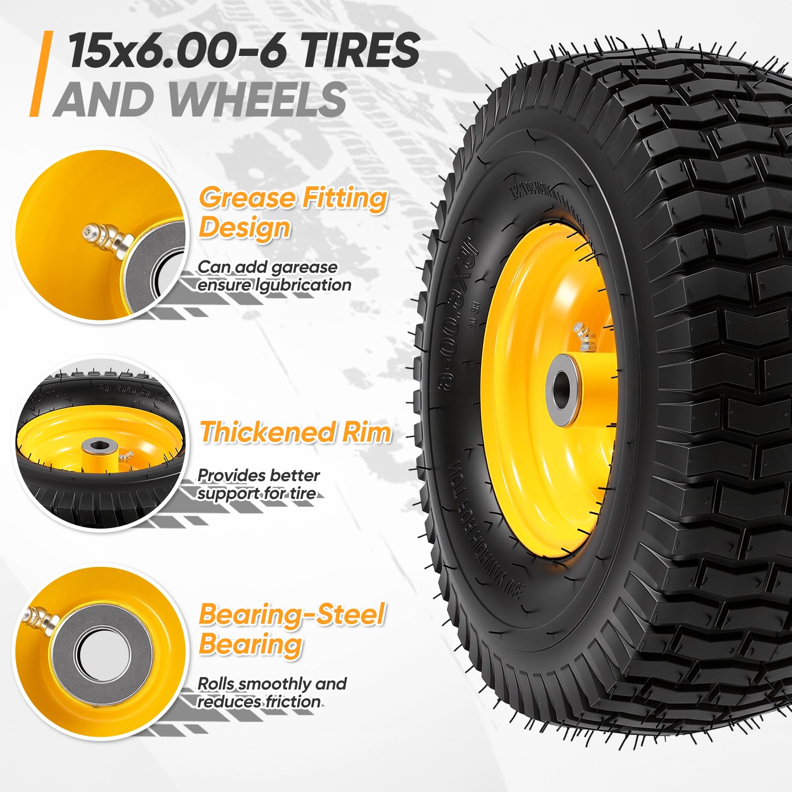 Dollate hub center bore detail highlighting 3-inch hub for proper mower fitment