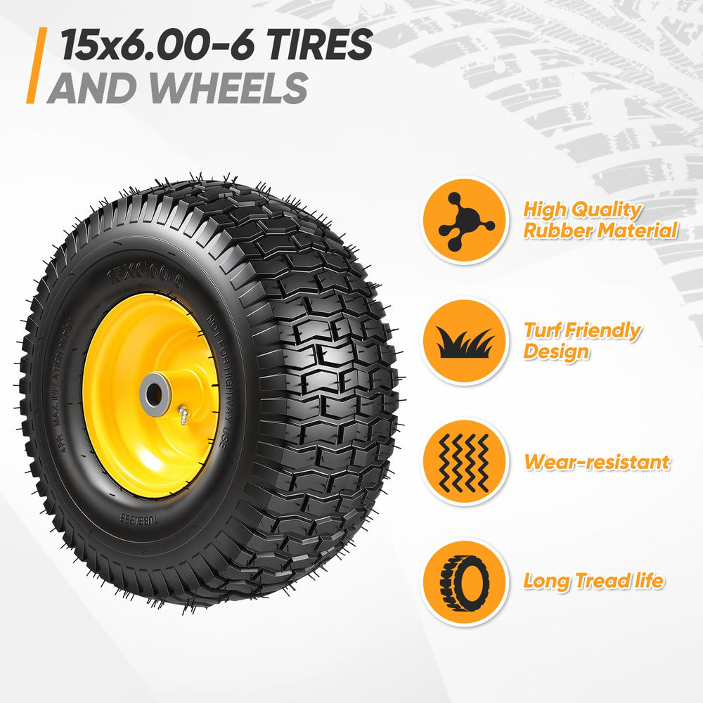 Dollate tire installed on riding mower demonstrating improved traction and load handling