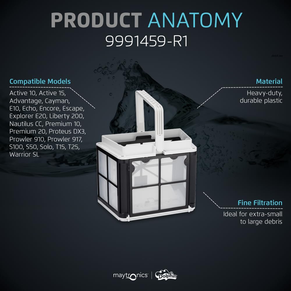 Dolphin filter basket held in hand showing size and scale for quick compatibility check