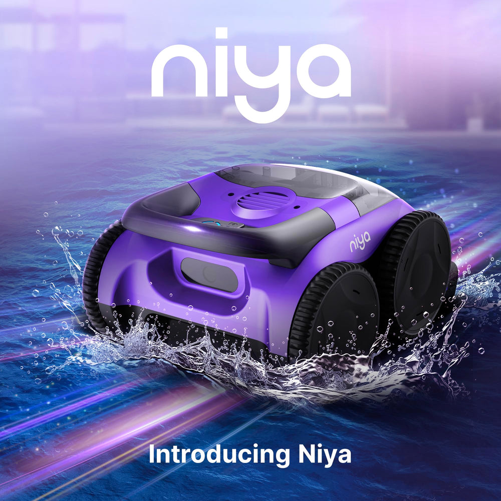 Dolphin Niya Sonar 20 on pool edge with homeowner showing convenient retrieval