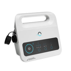 Dolphin power supply front view showing model label and durable casing benefit