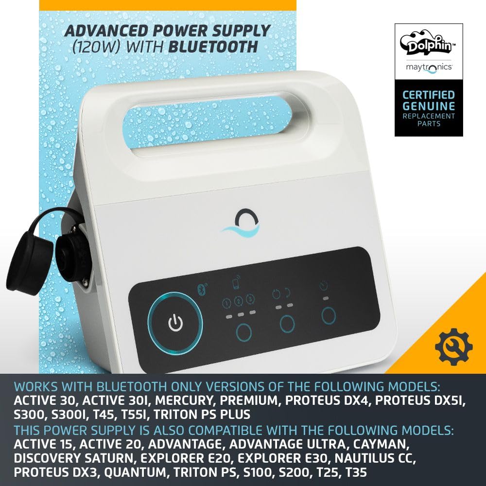 Dolphin power supply plugged into cleaner demonstrating restored Bluetooth control