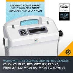 Dolphin power supply side label with specifications for correct model matching