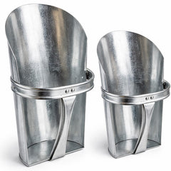 Domensi front view of both scoops showing sizes and durable finish