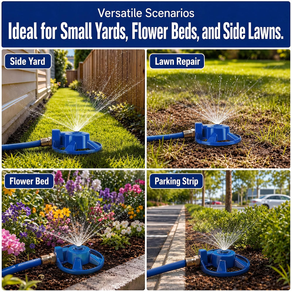 Domensi backyard installation with sprinklers placed for even lawn coverage benefit