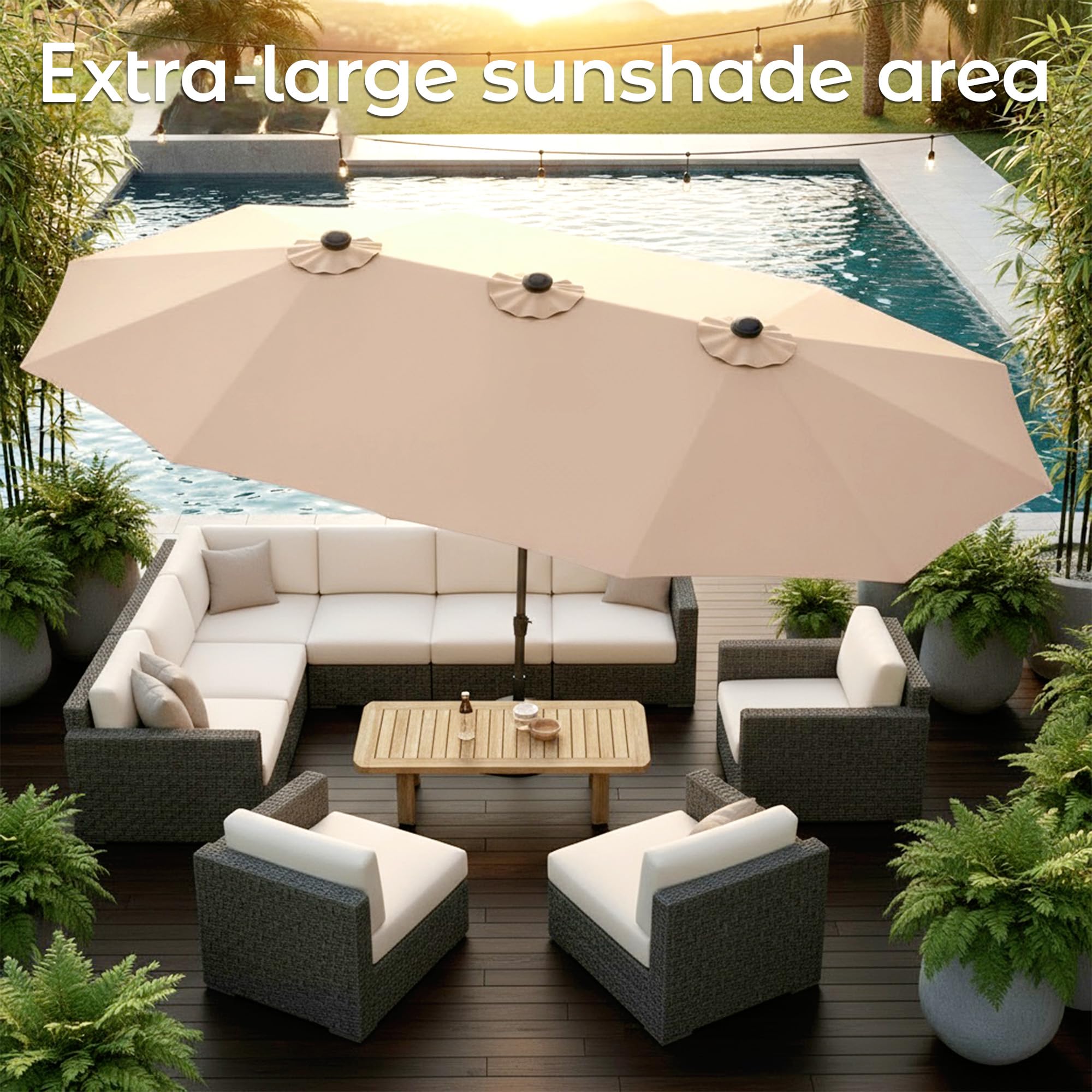DomeShade crank and pole detail showing sturdy powder-coated steel and easy operation