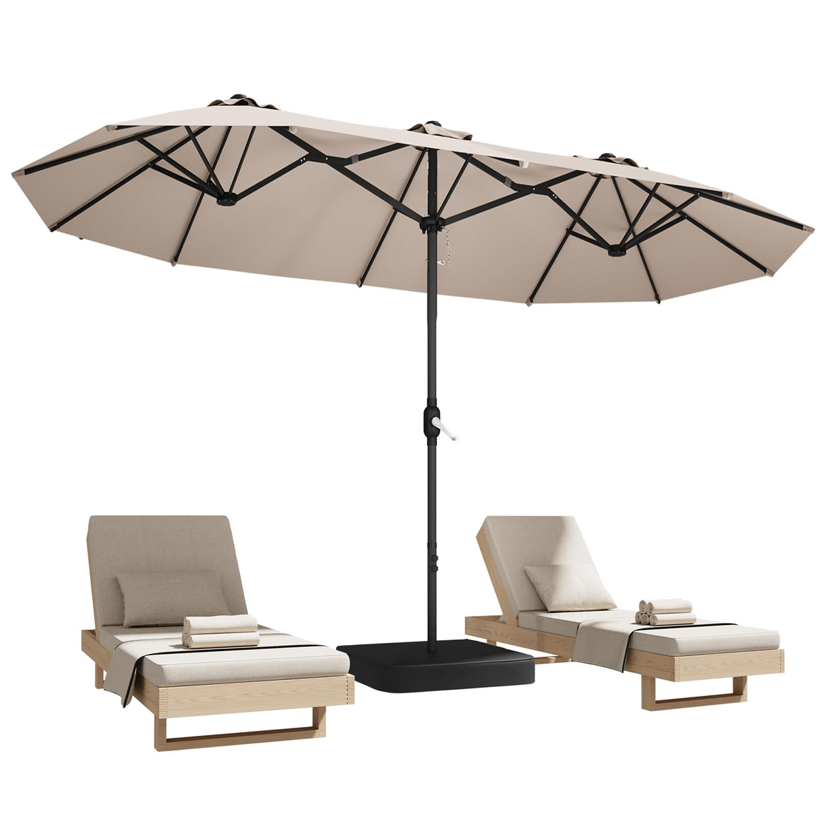 DomeShade front view fully open showing large shade coverage and comfort