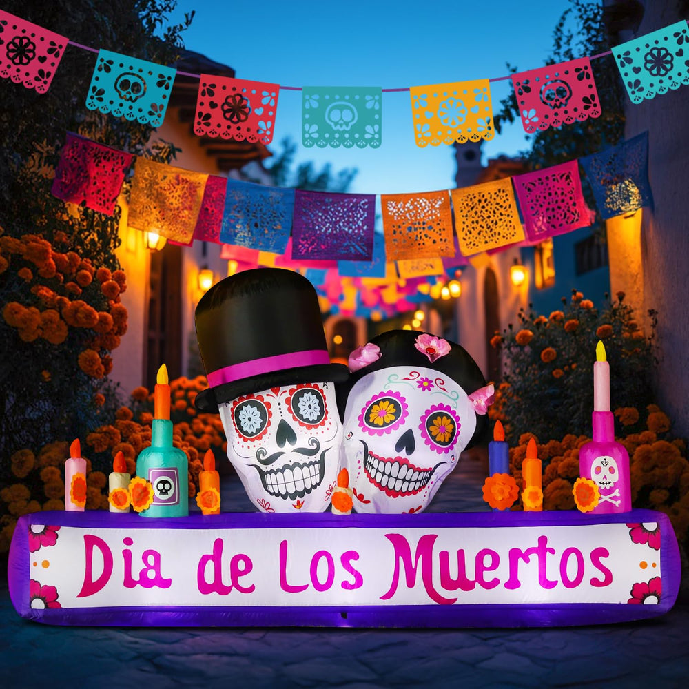 DomKom front view of Catrina altar inflatable showing dramatic Halloween centerpiece