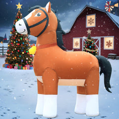 DomKom Clydesdale lit at night with LEDs providing bright holiday visibility
