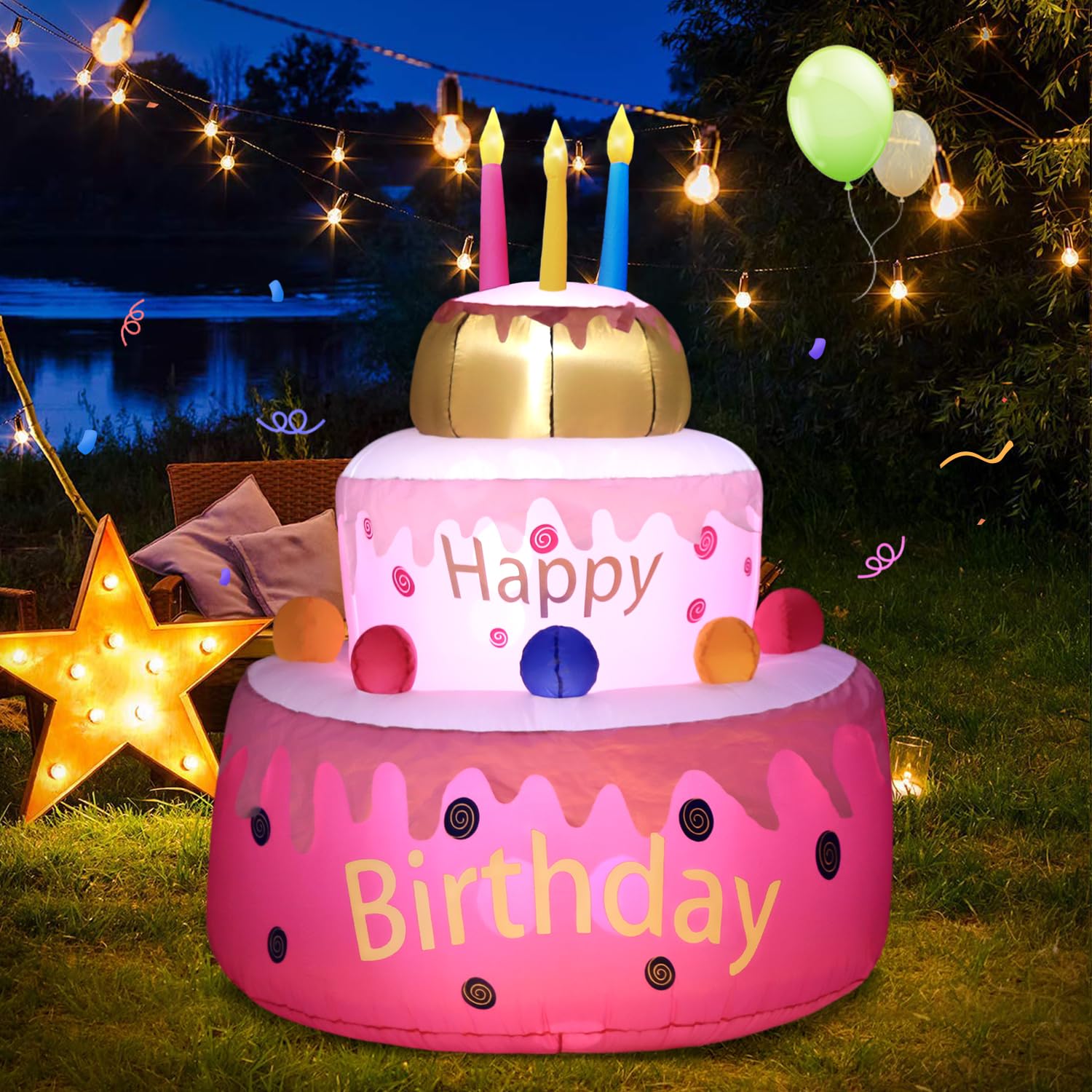 DomKom inflatable cake glowing with LEDs for bright night visibility benefit