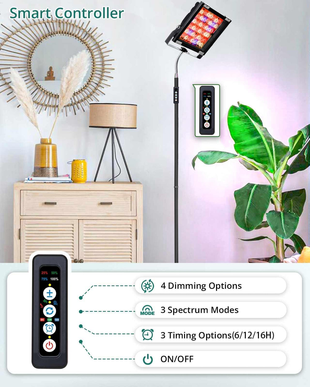 DOMMIA in use over tall indoor plant demonstrating vertical growth support