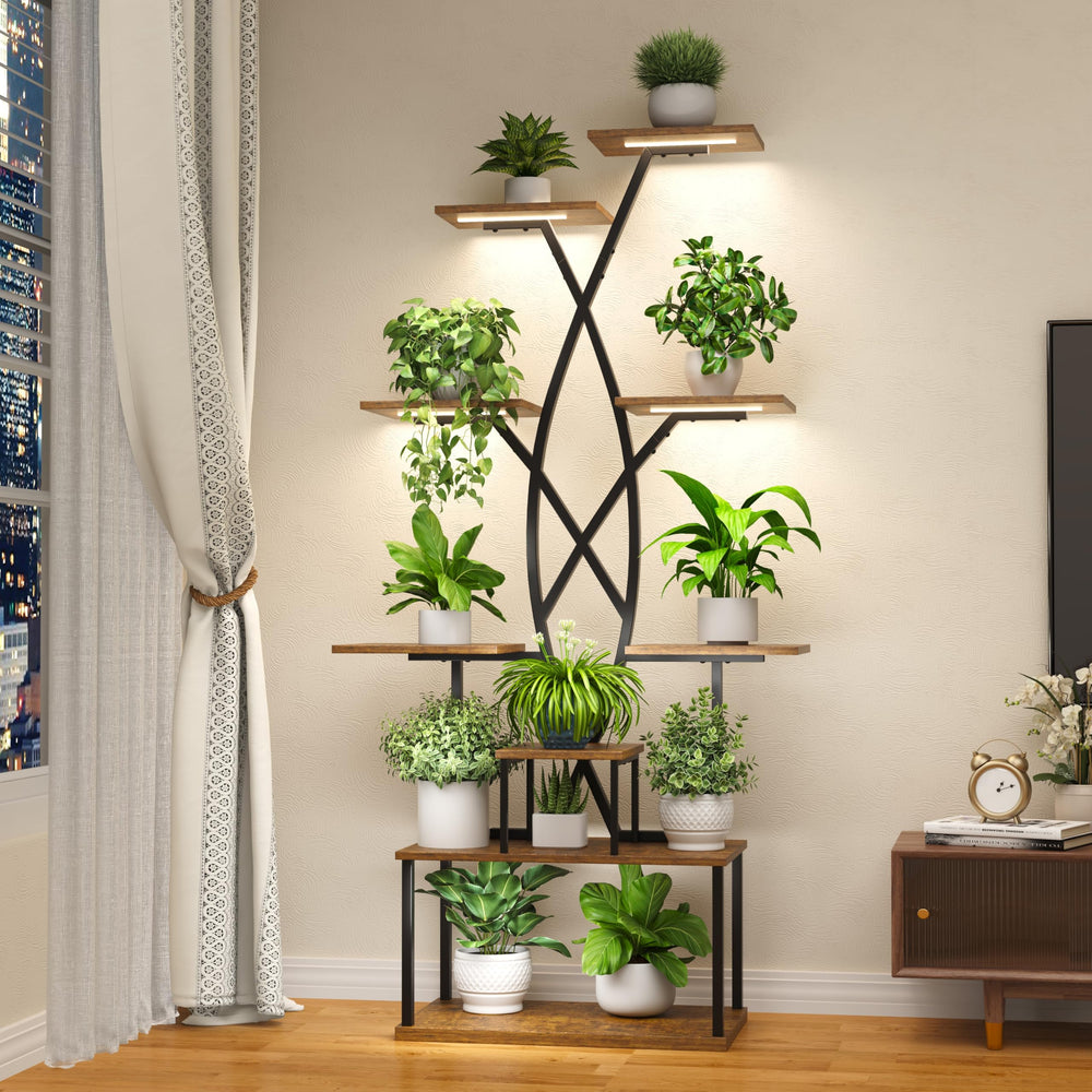 DongRong front view plant stand showing full nine-tier display and style benefit