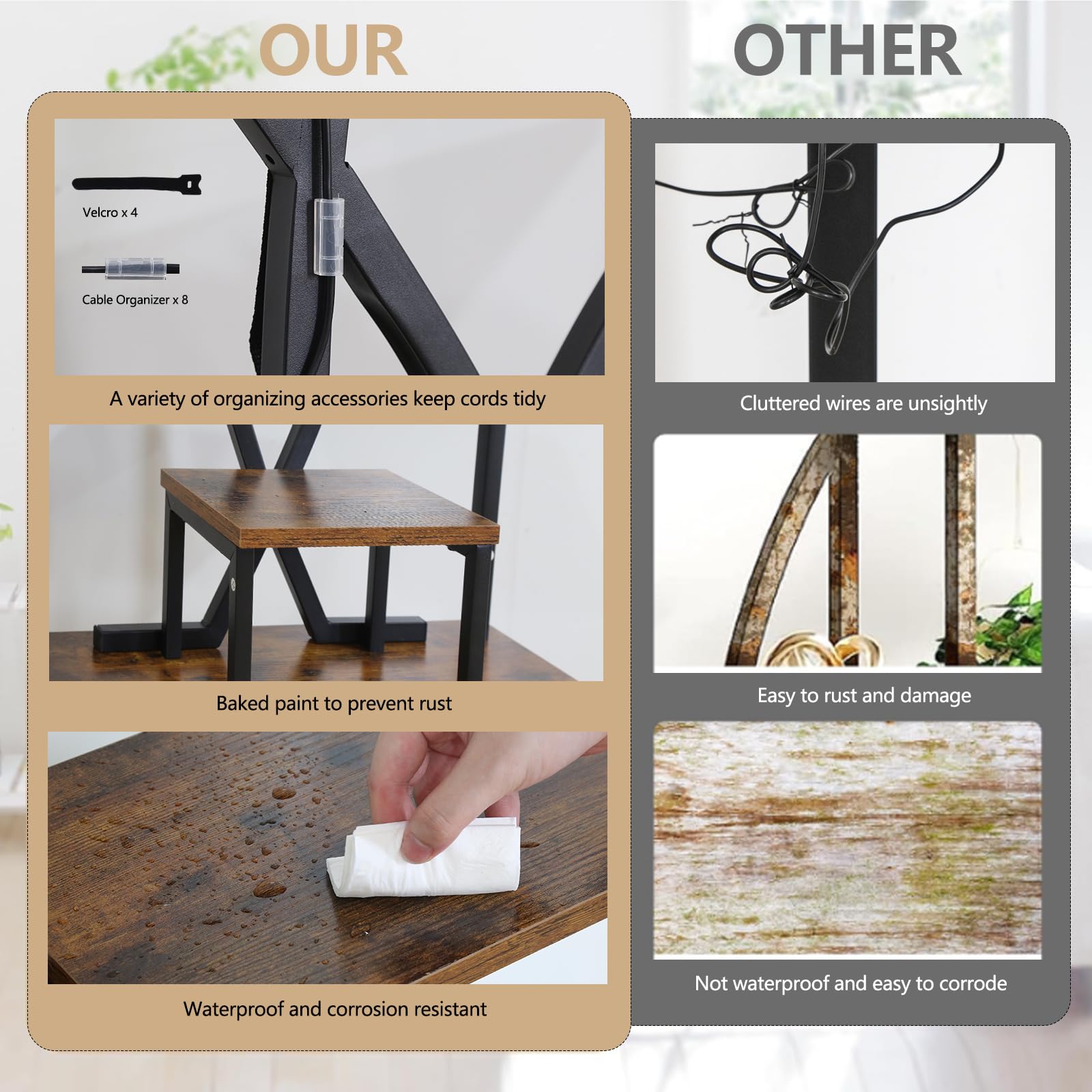 DongRong shelf material detail showing waterproof MDF strength and durability benefits