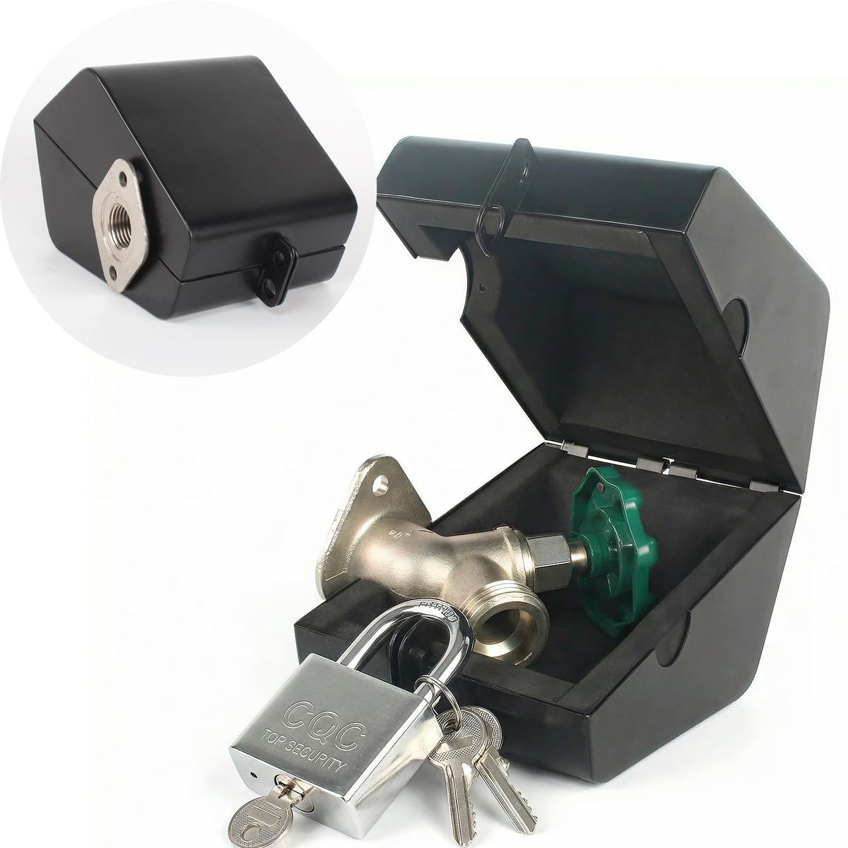 DONILIGA front view of faucet lock showing secure enclosure benefit