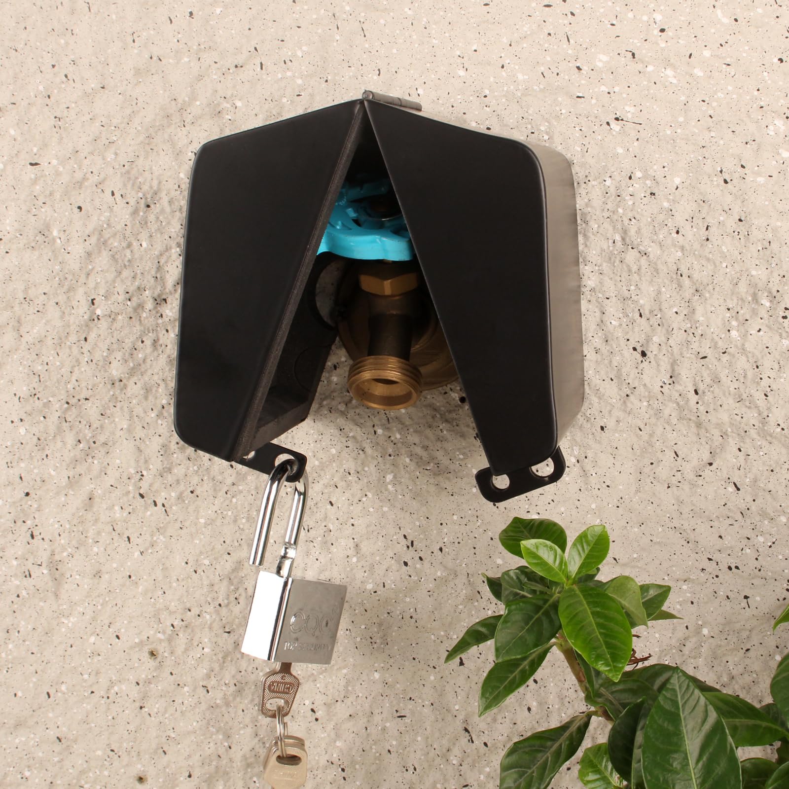 DONILIGA garden setting with locked spigot showing property security