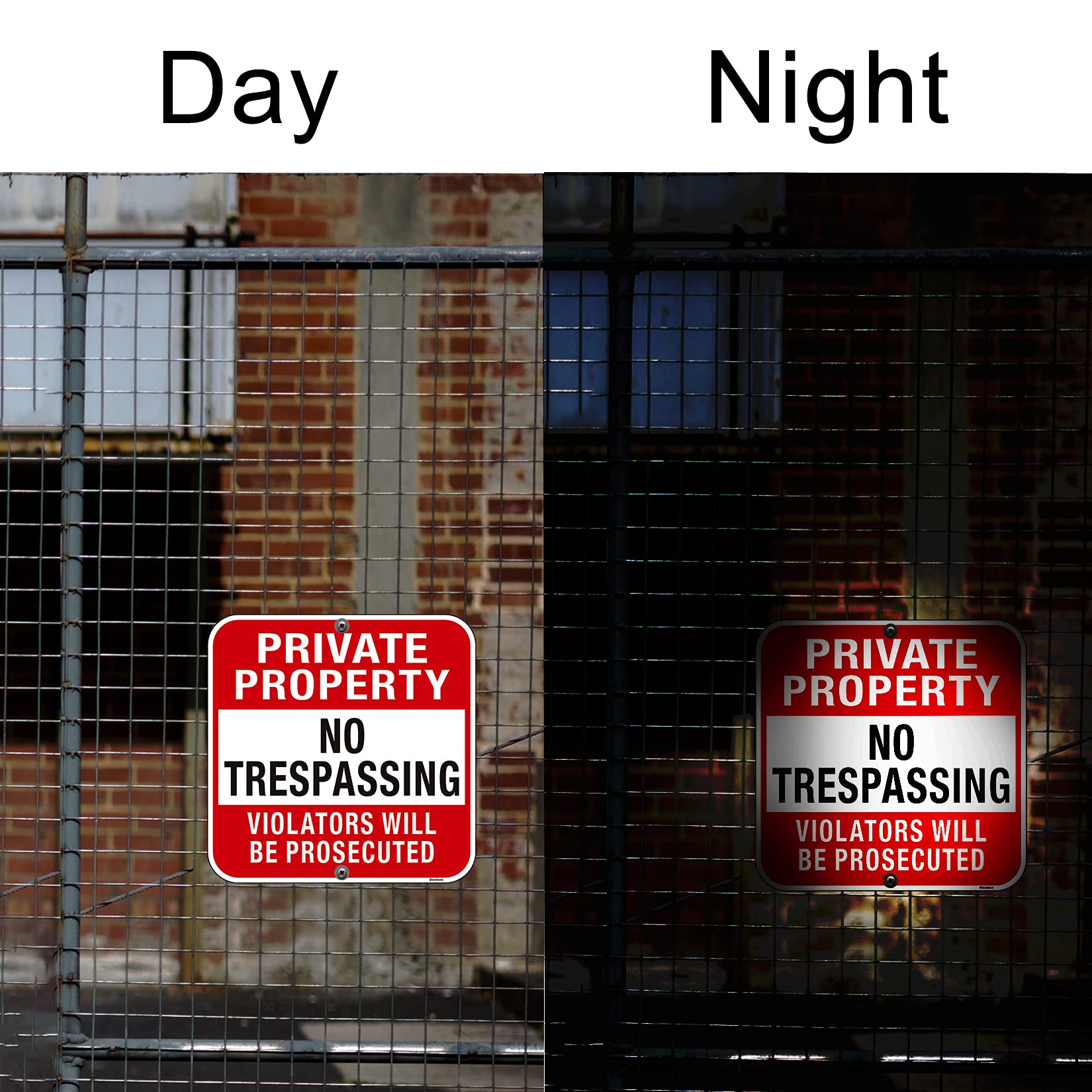 Doninex sign mounted on wooden fence demonstrating easy installation and deterrent benefit