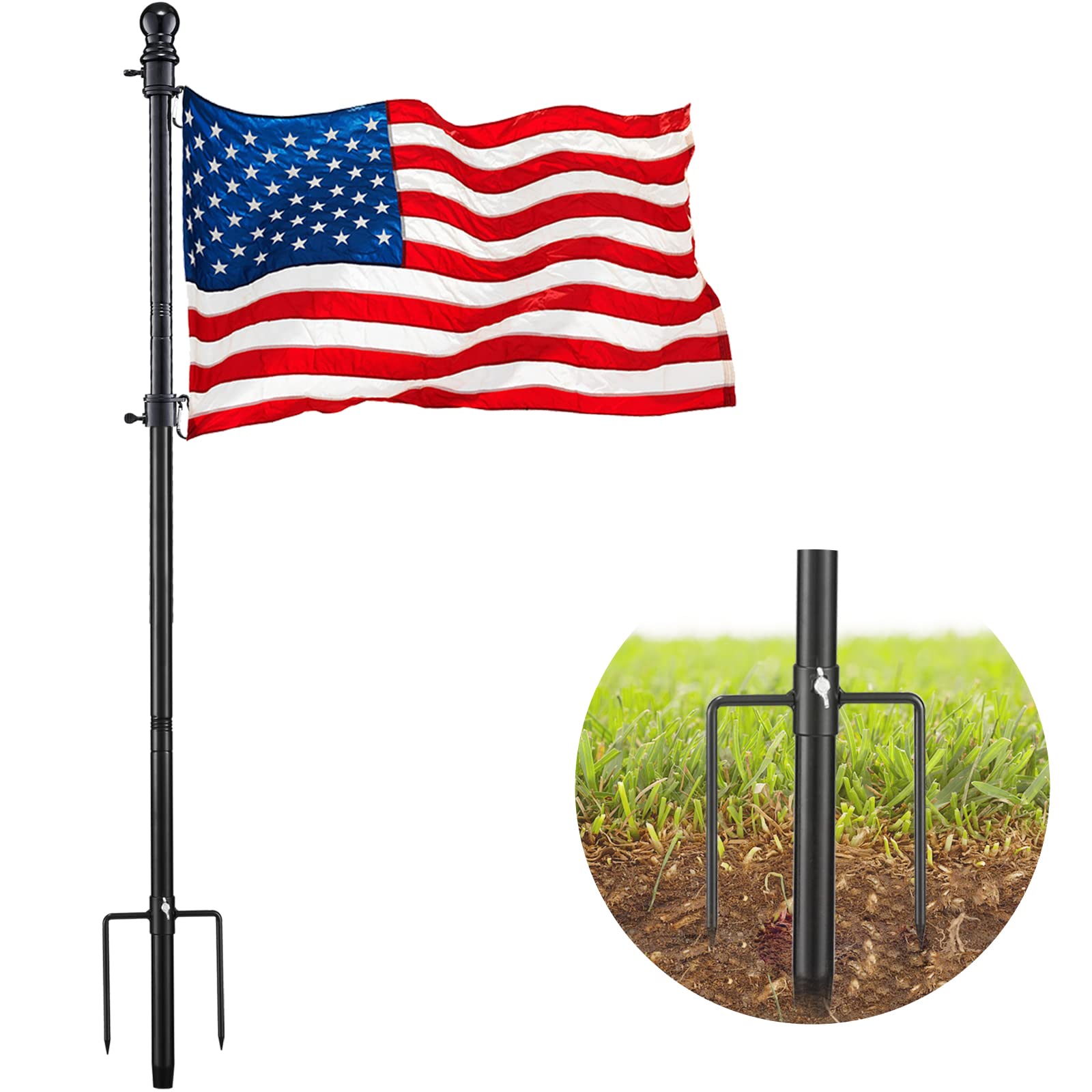 DonSail black pole front view showing sturdy stainless steel and sleek finish benefit