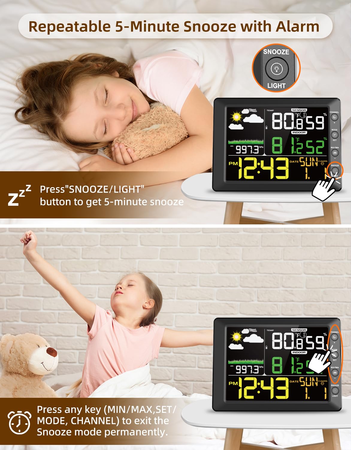 DOOMAY display close-up showing barometric pressure trend for weather awareness