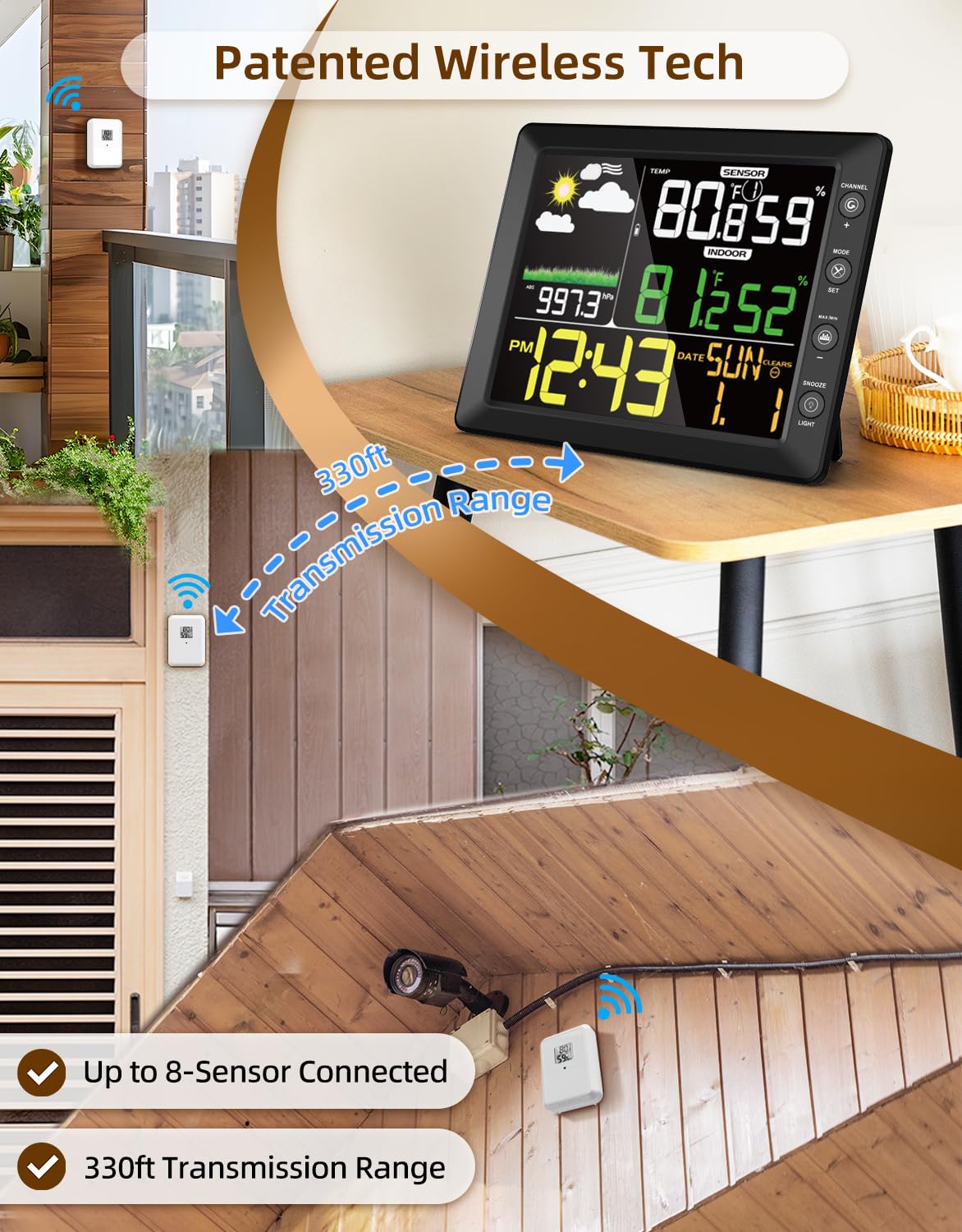 DOOMAY outdoor sensor mounted under eave providing reliable garden climate data