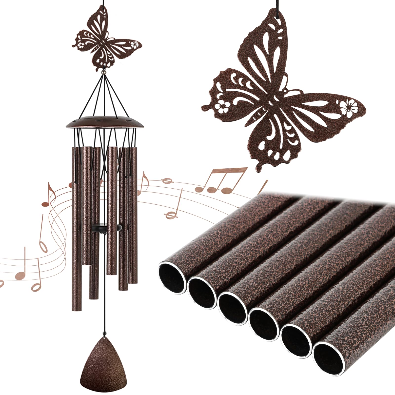Doopeer butterfly wind chime front view showing bronze tone and balanced design for curb appeal