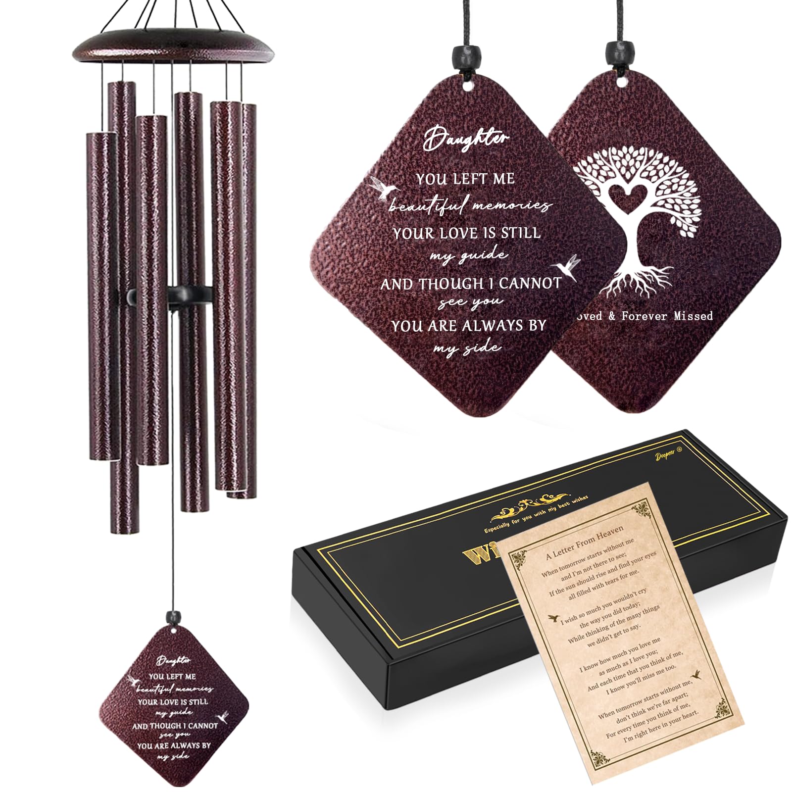 Doopeer front view of memorial wind chime showing assembled appearance and soothing presence