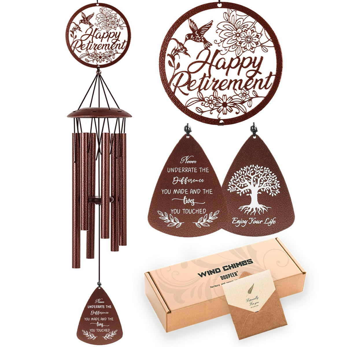 doopeer front view hummingbird wind chime showing decorative design and gift appeal