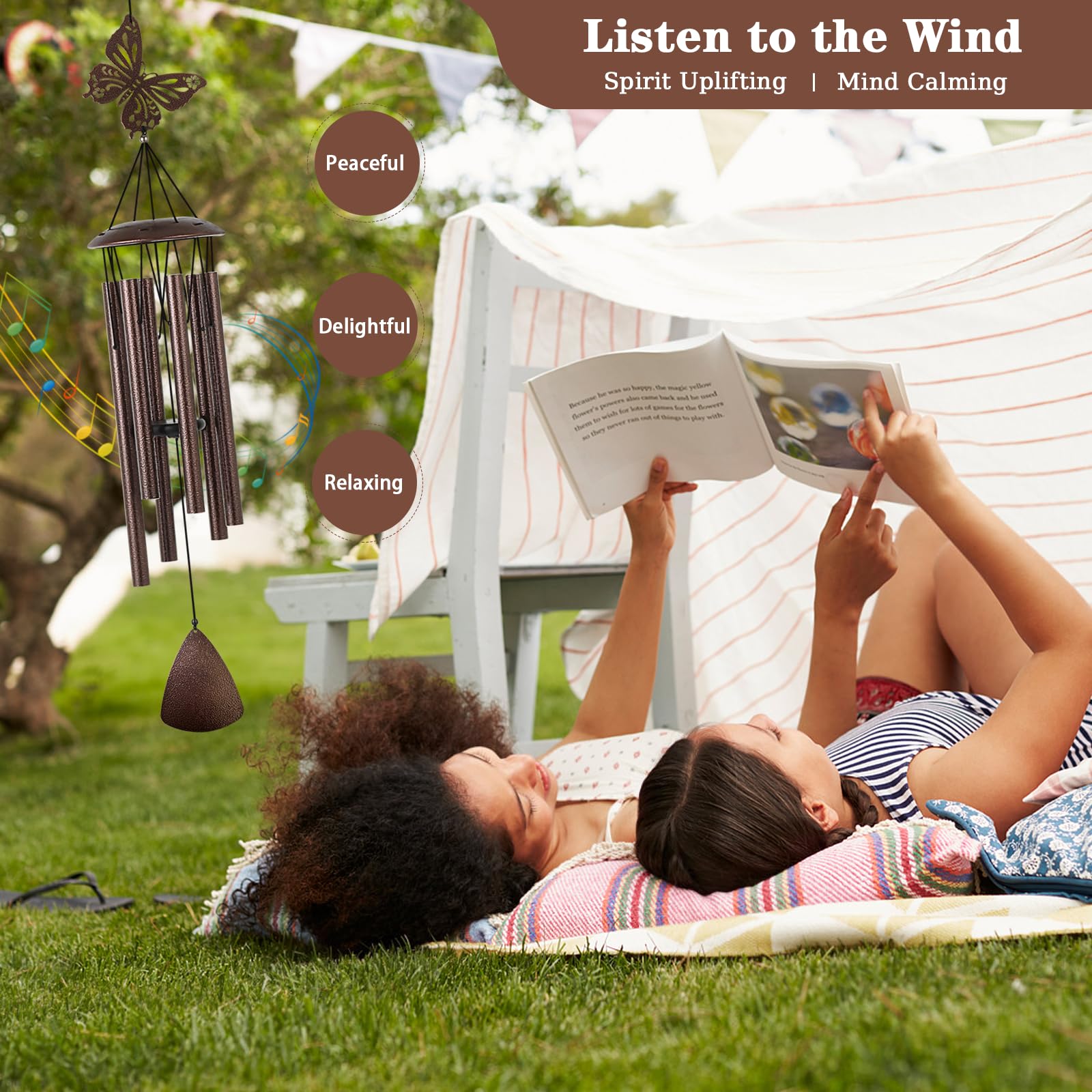 Doopeer wind chime hanging on a porch creating relaxing outdoor ambiance