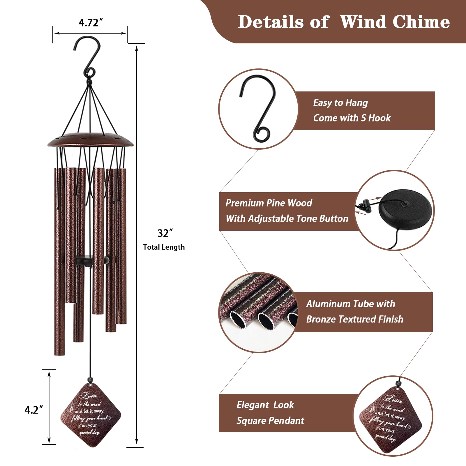 Doopeer wind chime next to chair showing 32-inch scale for placement planning