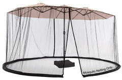 DOOSARG front view of full net fitted to large umbrella showing coverage benefit
