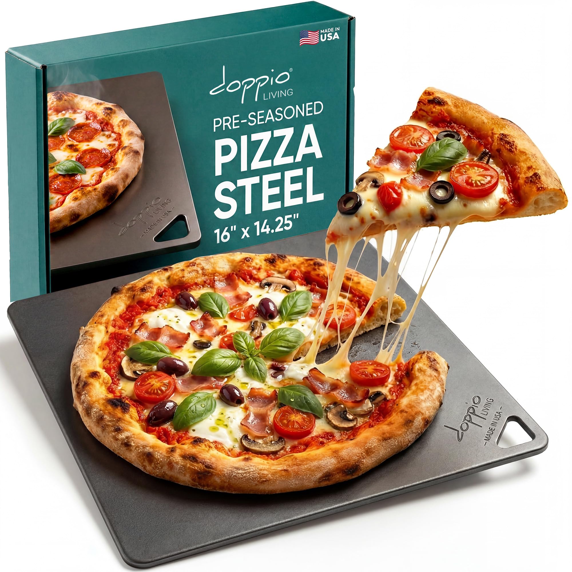 doppio LIVING front view of steel showing flat cooking surface for even crusts