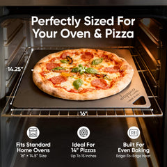 doppio LIVING steel inside oven with pizza demonstrating restaurant-style results