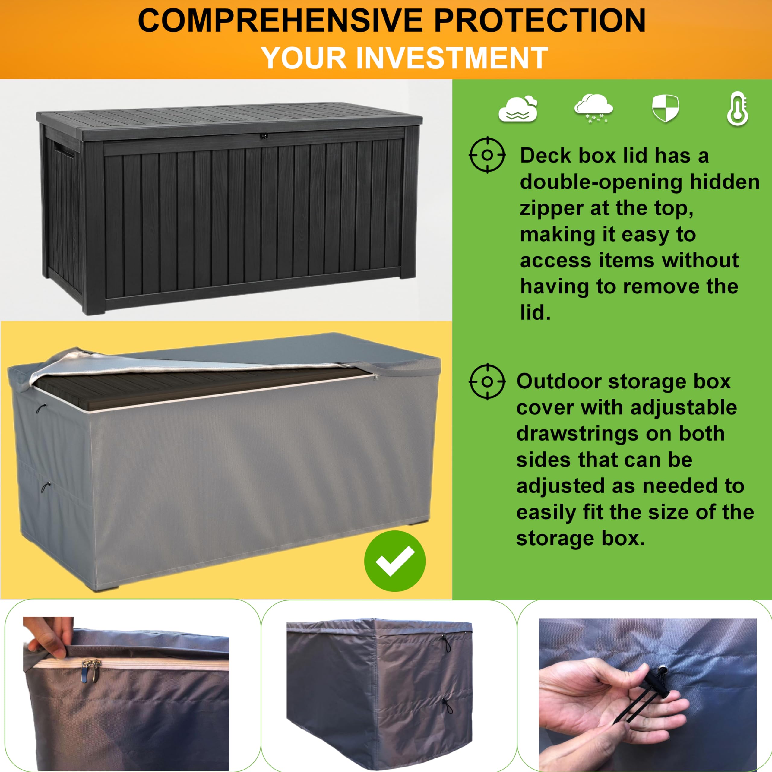 DORAHUA bottom drawcord detail preventing wind lift and keeping cover tight