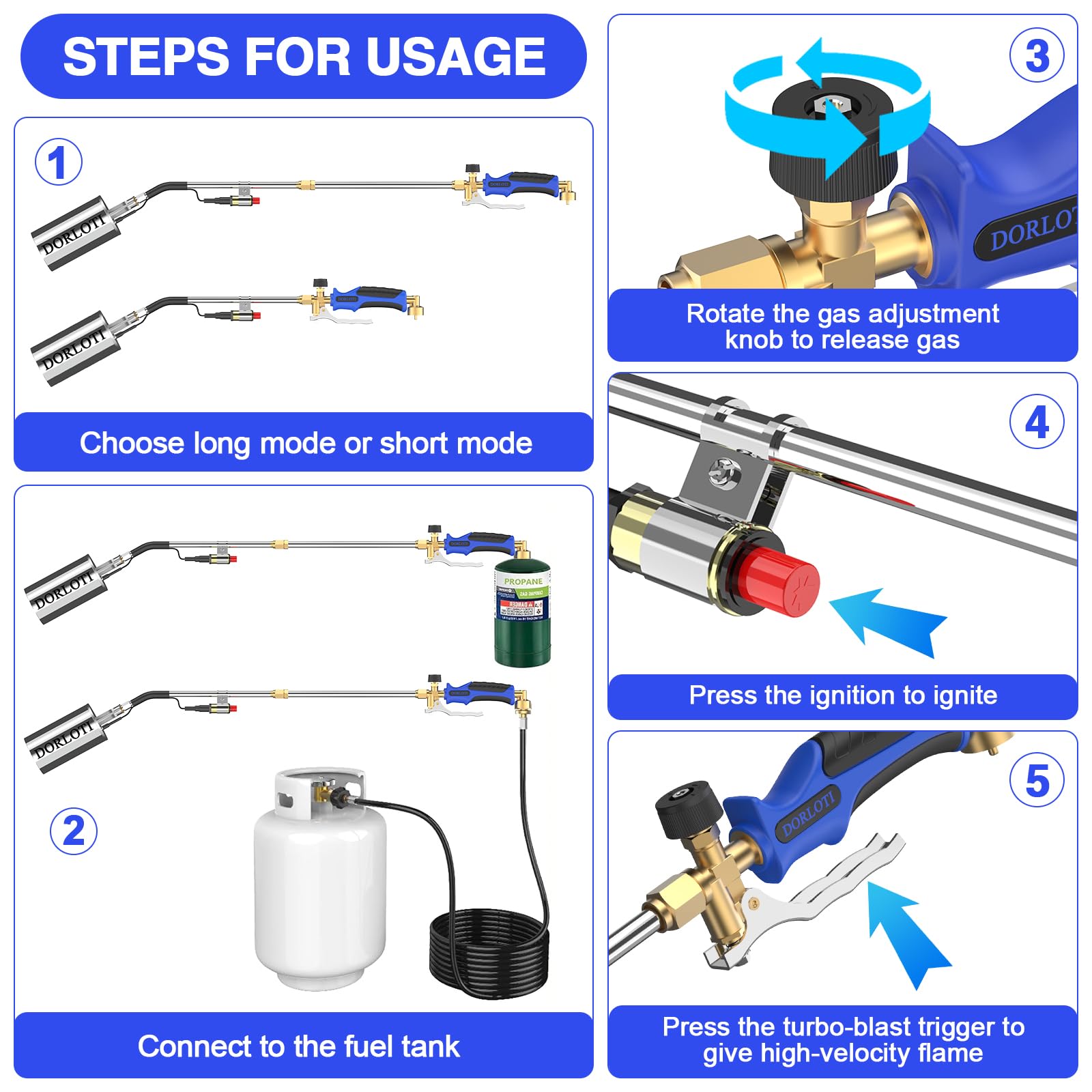 DORLOTI 12.5ft hose stretched showing flexible, heat-resistant hose for safe access